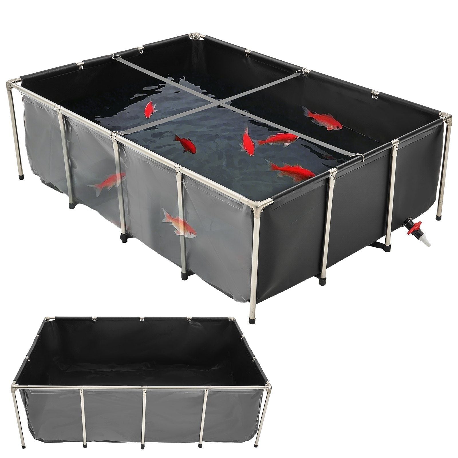 Canvas Fish Pond, 1781.3L Above Ground Fish Pond, PVC Koi Tank with Clear Viewing Panel, Rectangular Goldfish V952-DSYCHSDTMC21LEAON002V0