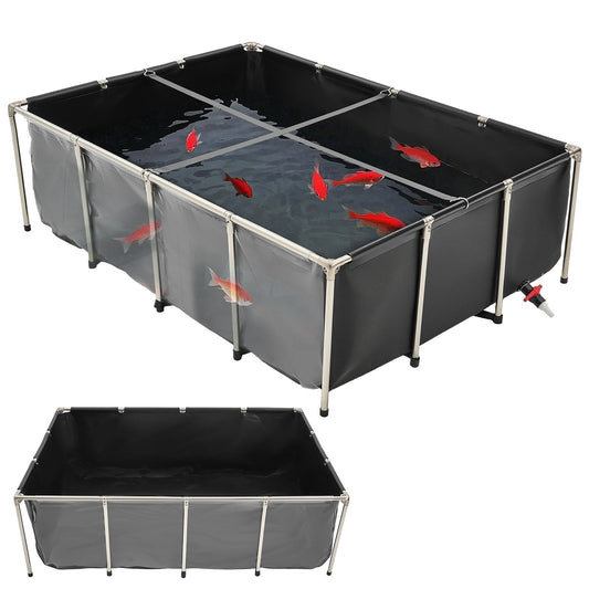 Canvas Fish Pond, 1781.3L Above Ground Fish Pond, PVC Koi Tank with Clear Viewing Panel, Rectangular Goldfish V952-DSYCHSDTMC21LEAON002V0
