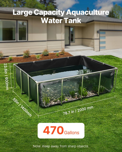 Canvas Fish Pond, 1781.3L Above Ground Fish Pond, PVC Koi Tank with Clear Viewing Panel, Rectangular Goldfish V952-DSYCHSDTMC21LEAON002V0
