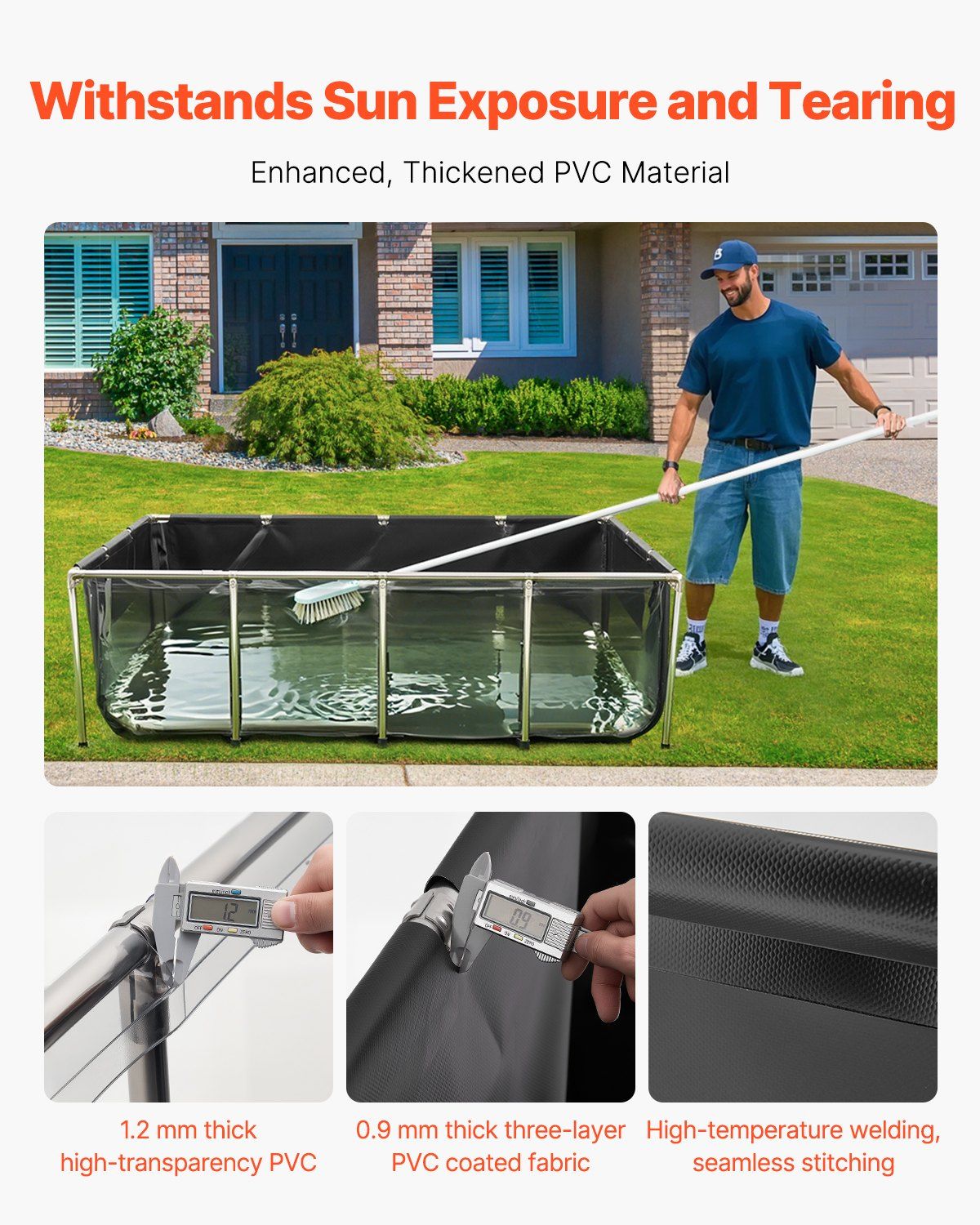 Canvas Fish Pond, 1781.3L Above Ground Fish Pond, PVC Koi Tank with Clear Viewing Panel, Rectangular Goldfish V952-DSYCHSDTMC21LEAON002V0