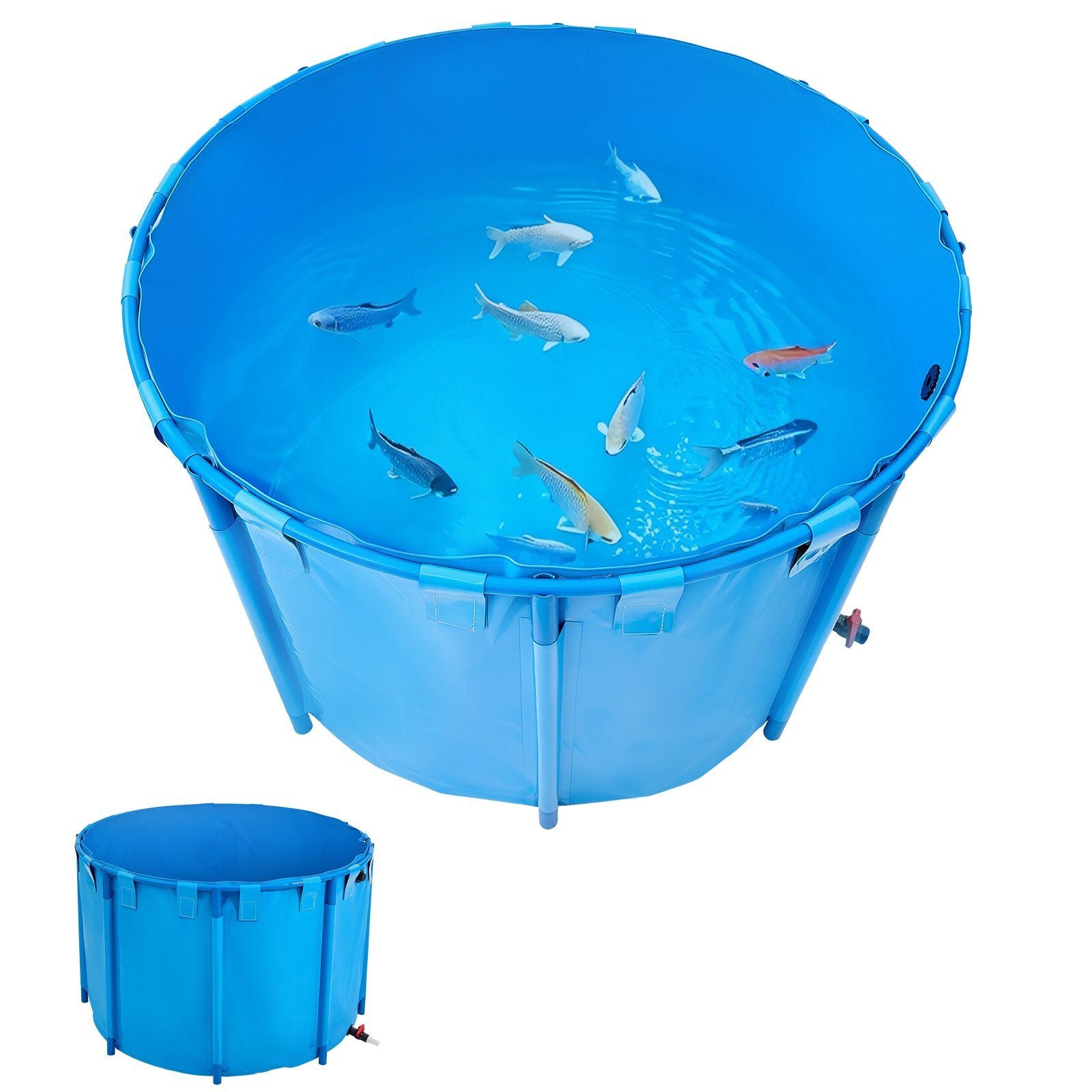 Canvas Fish Pond, 1700 L Capacity Above Ground Fish Pond, Foldable PVC Koi Tank, Round Goldfish Tank with V952-DSYCLS15MZJ1IJQEO001V0