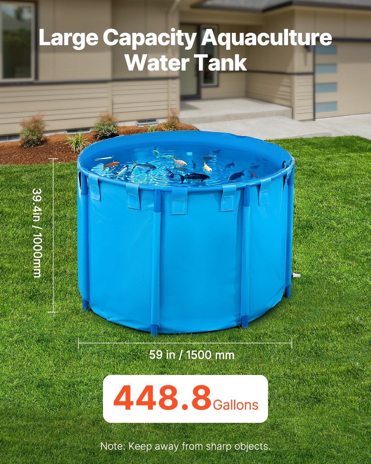 Canvas Fish Pond, 1700 L Capacity Above Ground Fish Pond, Foldable PVC Koi Tank, Round Goldfish Tank with V952-DSYCLS15MZJ1IJQEO001V0