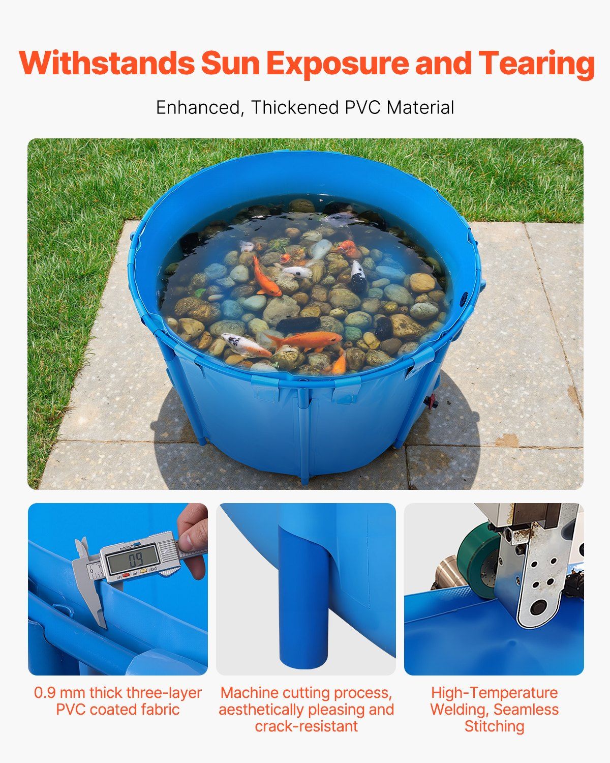 Canvas Fish Pond, 1700 L Capacity Above Ground Fish Pond, Foldable PVC Koi Tank, Round Goldfish Tank with V952-DSYCLS15MZJ1IJQEO001V0