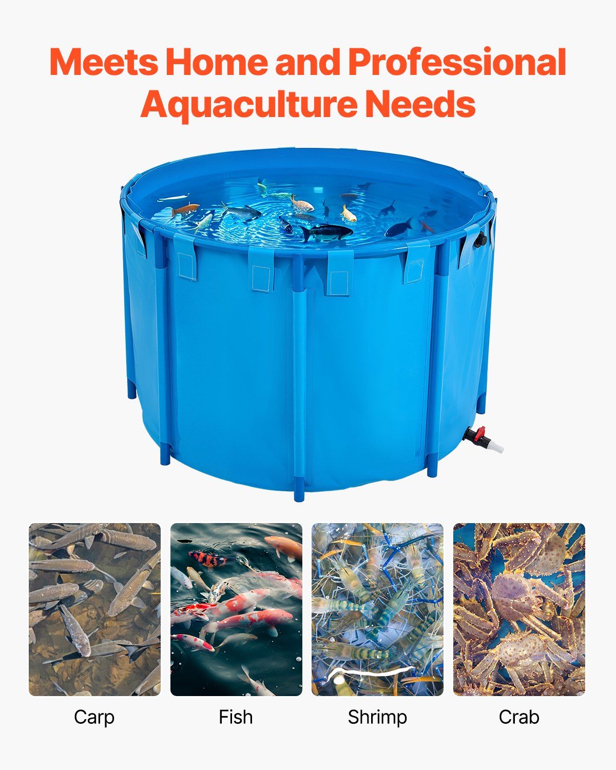 Canvas Fish Pond, 1700 L Capacity Above Ground Fish Pond, Foldable PVC Koi Tank, Round Goldfish Tank with V952-DSYCLS15MZJ1IJQEO001V0