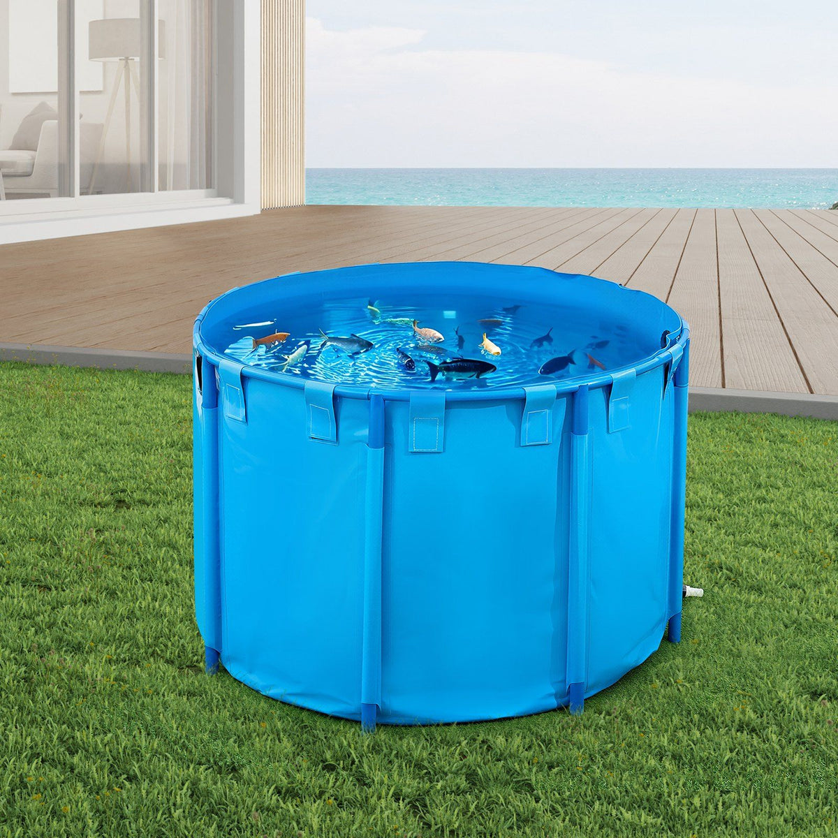 Canvas Fish Pond, 1700 L Capacity Above Ground Fish Pond, Foldable PVC Koi Tank, Round Goldfish Tank with V952-DSYCLS15MZJ1IJQEO001V0