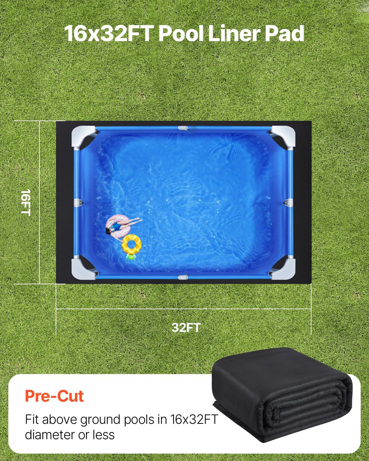 Rectangle Pool Liner Pad, 16 x 32 ft Pool Liner Pad for Above Ground Swimming Pools, Extra-Thick Pool Mat, V952-DSYYCDDRECTAWHGHE001V0