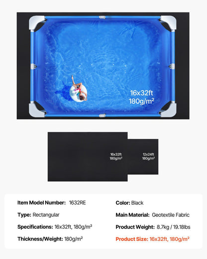 Rectangle Pool Liner Pad, 16 x 32 ft Pool Liner Pad for Above Ground Swimming Pools, Extra-Thick Pool Mat, V952-DSYYCDDRECTAWHGHE001V0