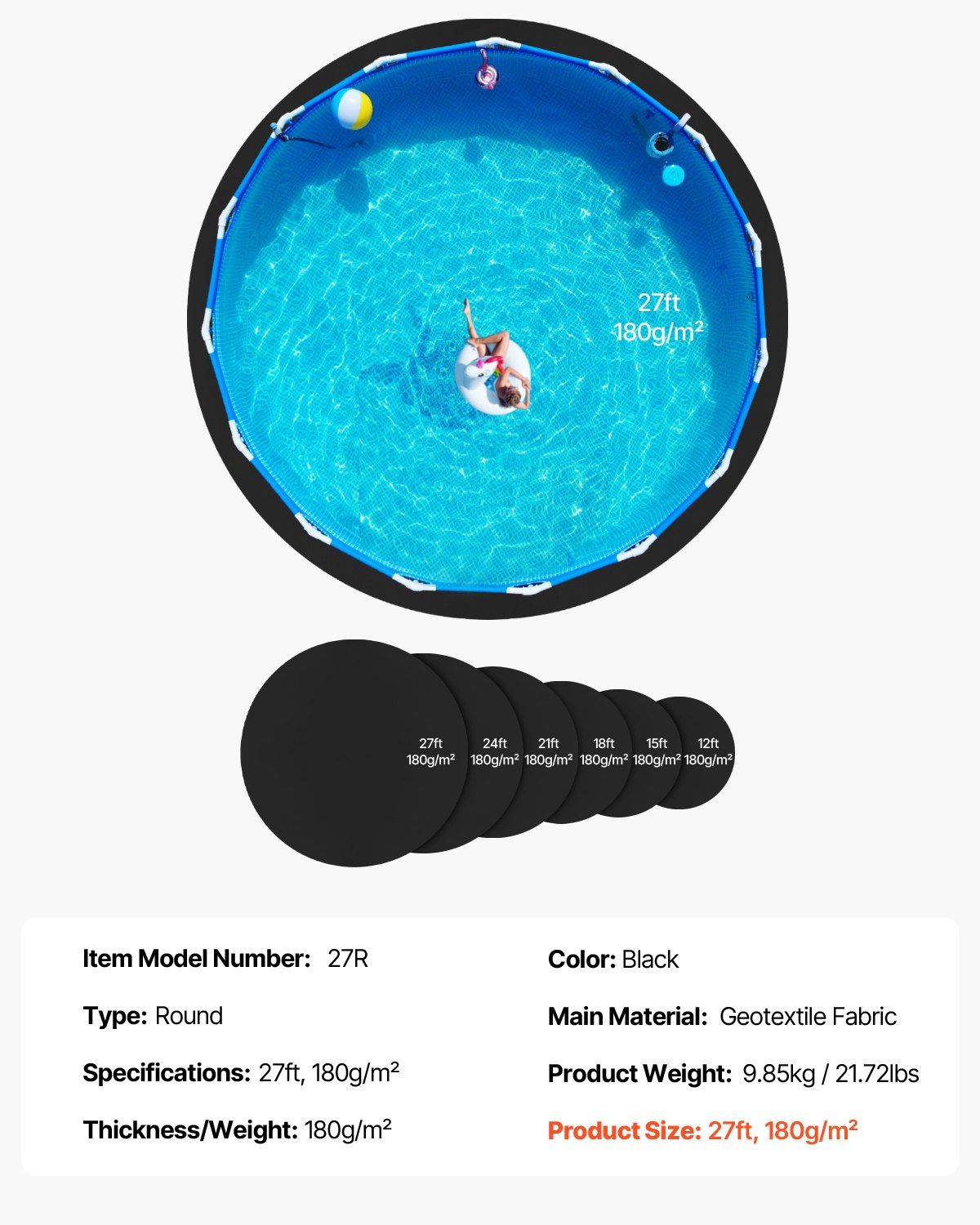 27ft Round Pool Liner Pad, Pool Liner Pad for Above Ground Swimming Pools, Extra-Thick Pool Mat, Prevents V952-DSYYCDDROUND7IZE8001V0
