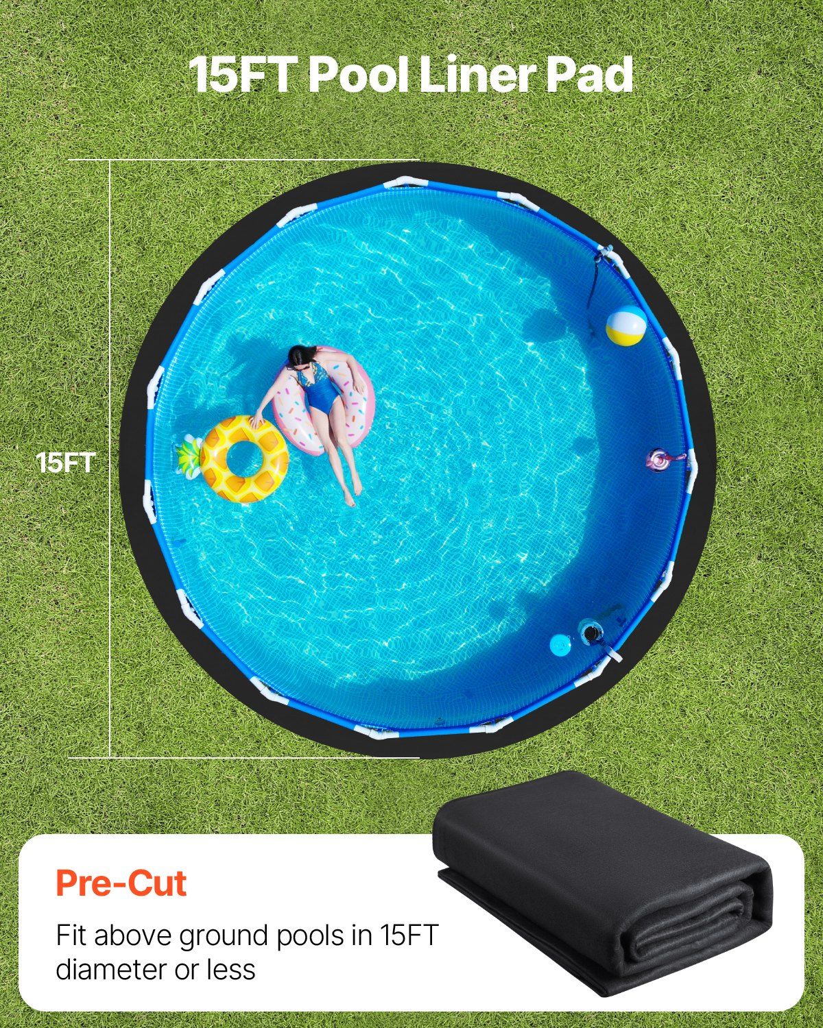 15ft Round Pool Liner Pad, Pool Liner Pad for Above Ground Swimming Pools, Extra-Thick Pool Mat, Prevents V952-DSYYCDDROUNDEZARE001V0