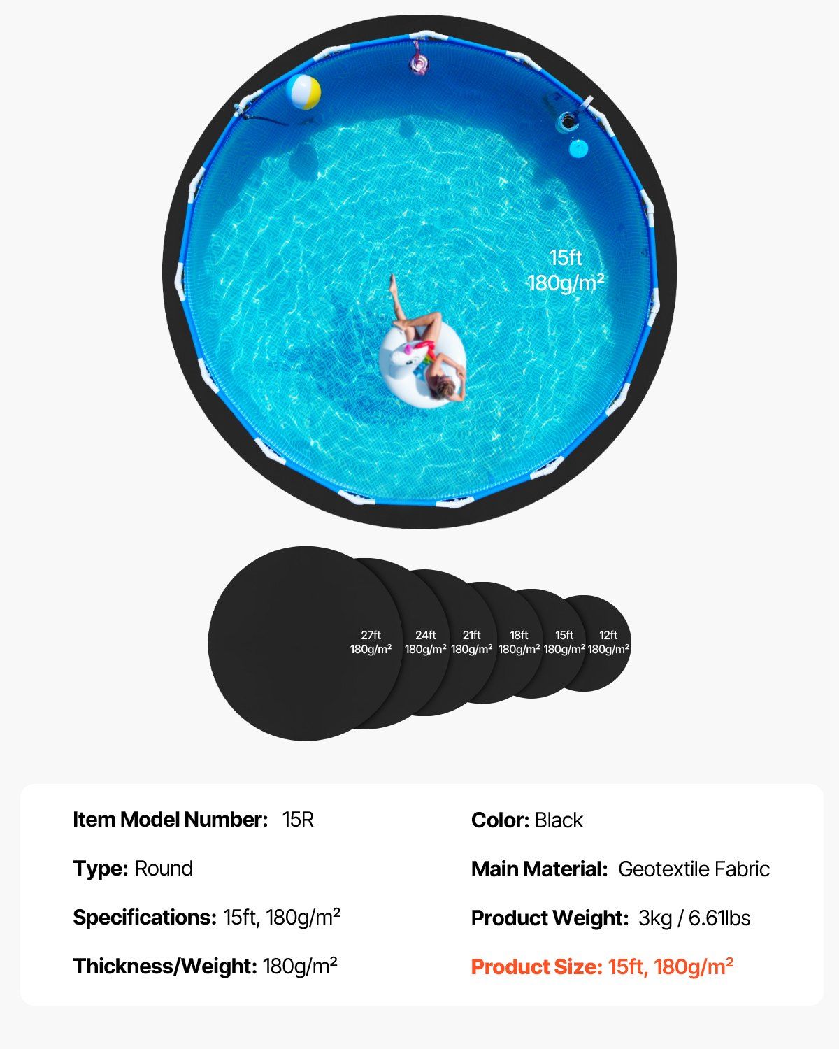 15ft Round Pool Liner Pad, Pool Liner Pad for Above Ground Swimming Pools, Extra-Thick Pool Mat, Prevents V952-DSYYCDDROUNDEZARE001V0