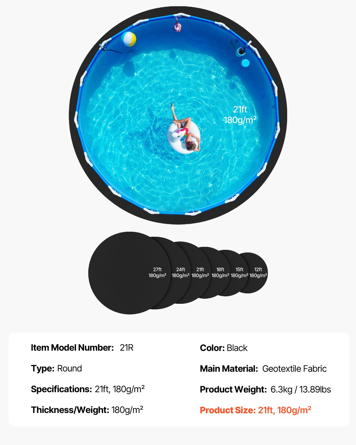 21ft Round Pool Liner Pad, Pool Liner Pad for Above Ground Swimming Pools, Extra-Thick Pool Mat, Prevents V952-DSYYCDDROUNDK28J1001V0