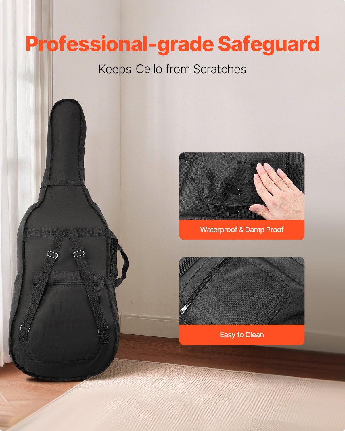 4/4 Full Size Cello Case, Nylon Waterproof, Lightweight Portable Travel Carrying Bag, with Reinforced Handle, V952-DTQHTQXNLXH4SBV0V001V0