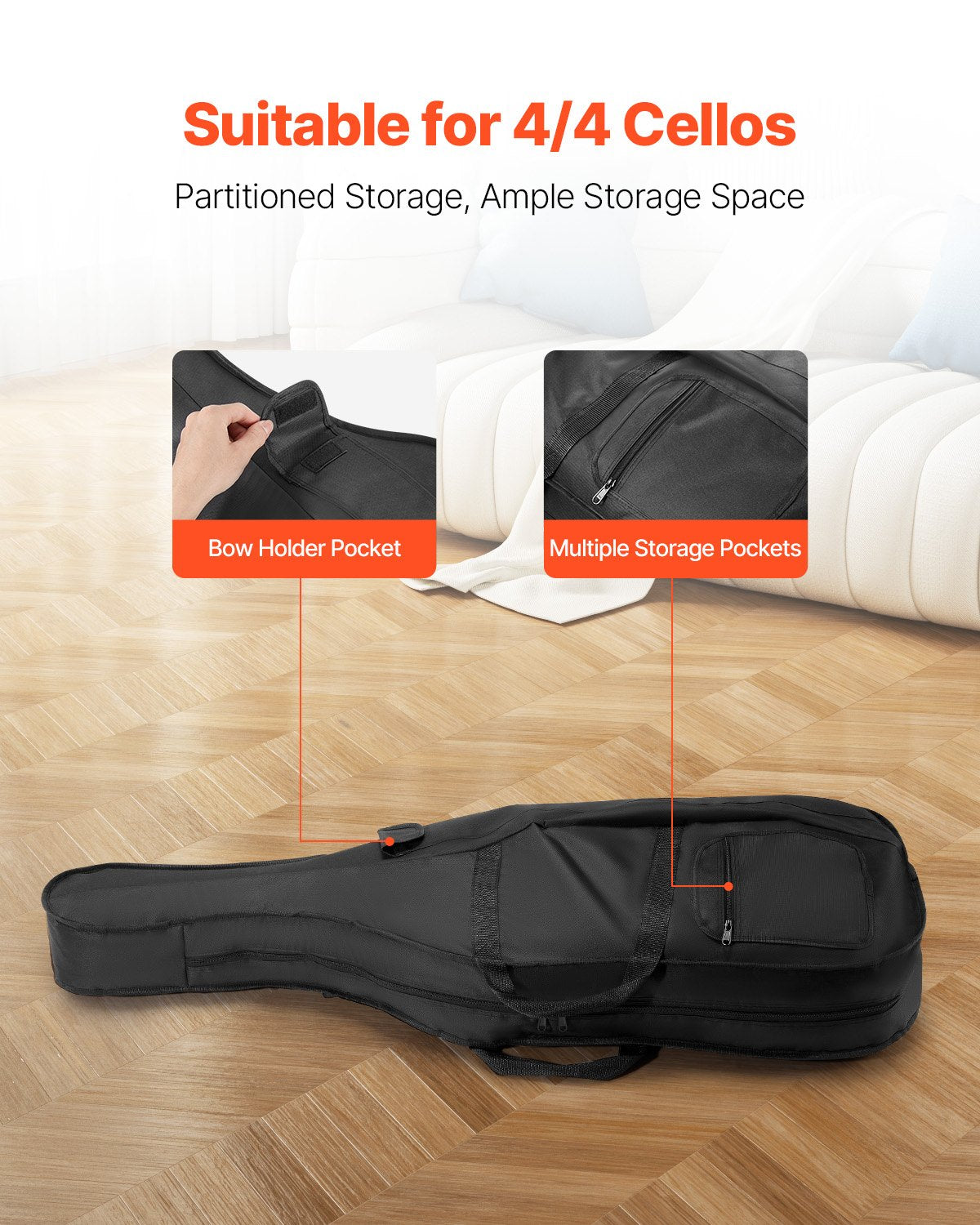 4/4 Full Size Cello Case, Nylon Waterproof, Lightweight Portable Travel Carrying Bag, with Reinforced Handle, V952-DTQHTQXNLXH4SBV0V001V0