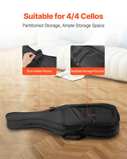 4/4 Full Size Cello Case, Nylon Waterproof, Lightweight Portable Travel Carrying Bag, with Reinforced Handle, V952-DTQHTQXNLXH4SBV0V001V0