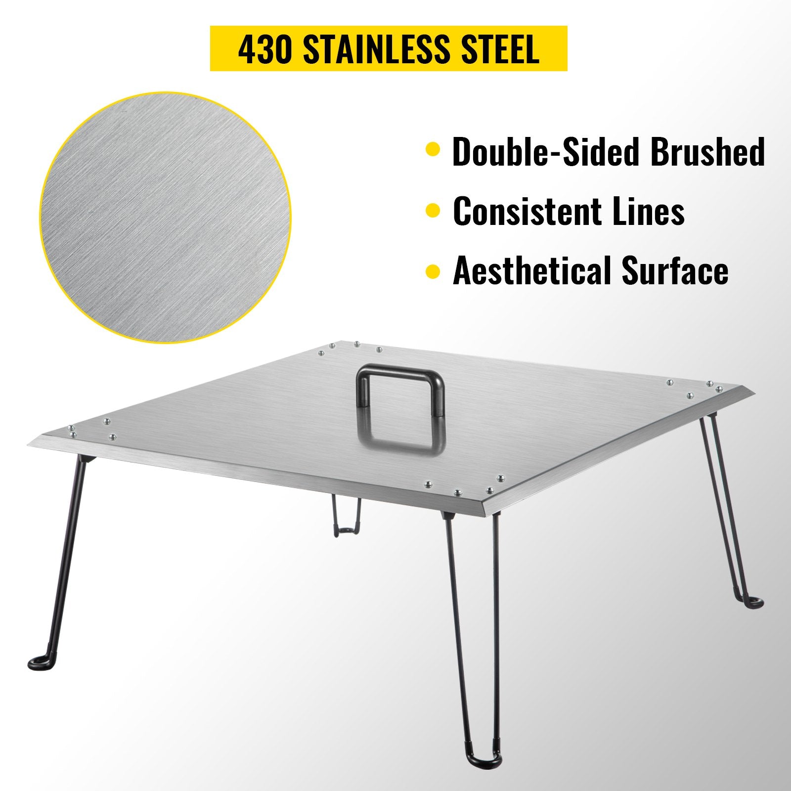 Fire Pit Heat Deflector Fire Pit Pan Cover Stainless Steel Foldable Legs V952-DTRSHPG24241363ZNV0