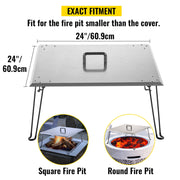 Fire Pit Heat Deflector Fire Pit Pan Cover Stainless Steel Foldable Legs V952-DTRSHPG24241363ZNV0