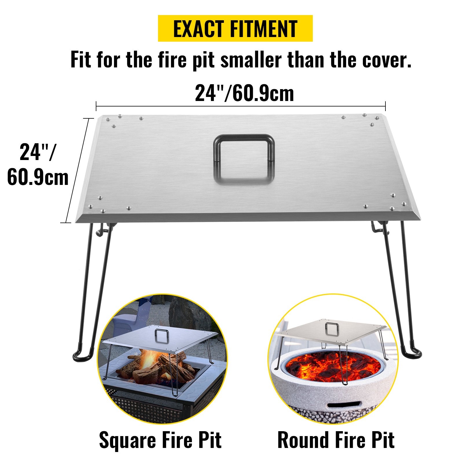 Fire Pit Heat Deflector Fire Pit Pan Cover Stainless Steel Foldable Legs V952-DTRSHPG24241363ZNV0