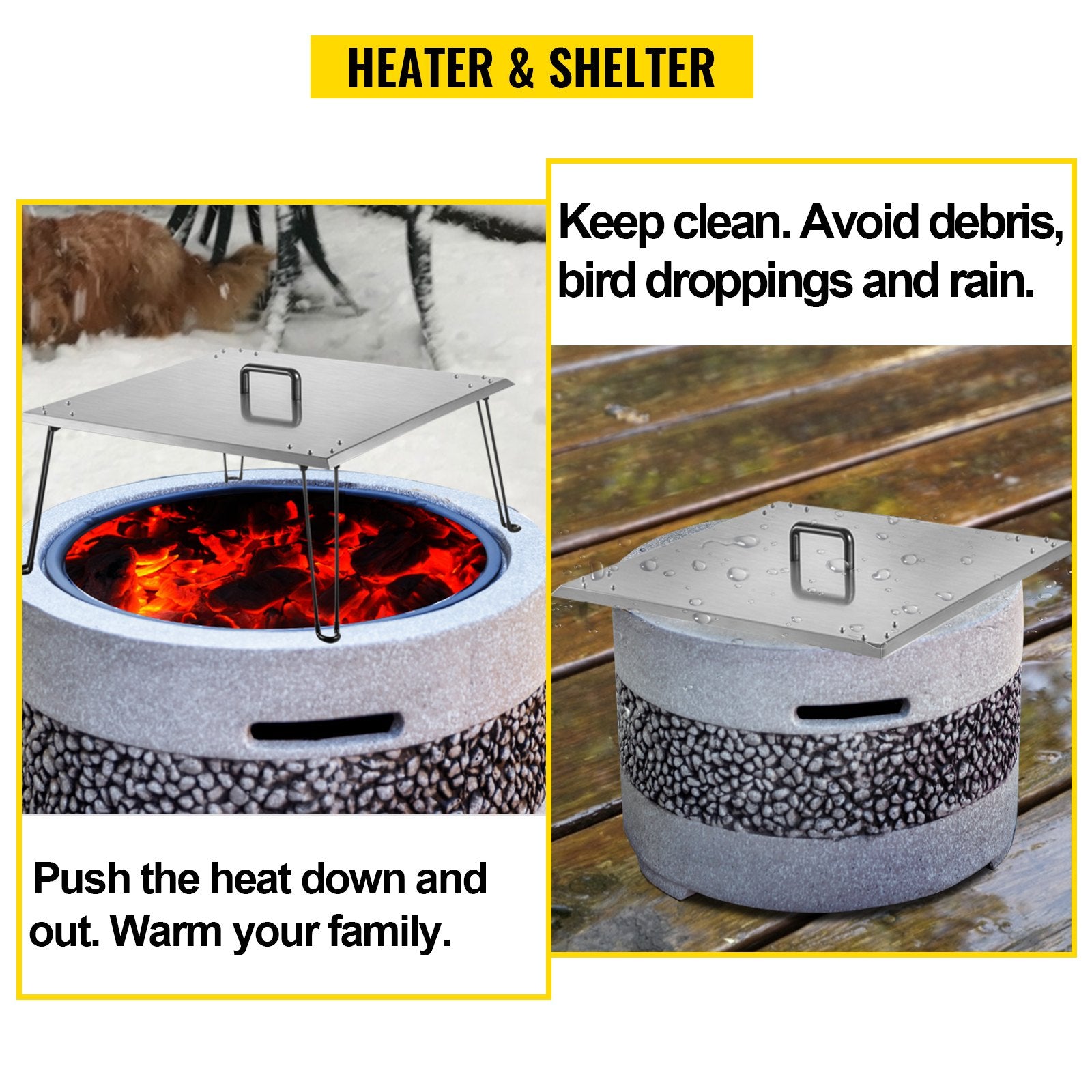 Fire Pit Heat Deflector Fire Pit Pan Cover Stainless Steel Foldable Legs V952-DTRSHPG24241363ZNV0