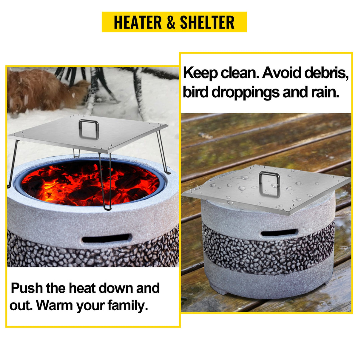 Fire Pit Heat Deflector Fire Pit Pan Cover Stainless Steel Foldable Legs V952-DTRSHPG24241363ZNV0