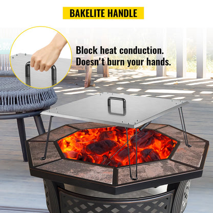 Fire Pit Heat Deflector Fire Pit Pan Cover Stainless Steel Foldable Legs V952-DTRSHPG24241363ZNV0