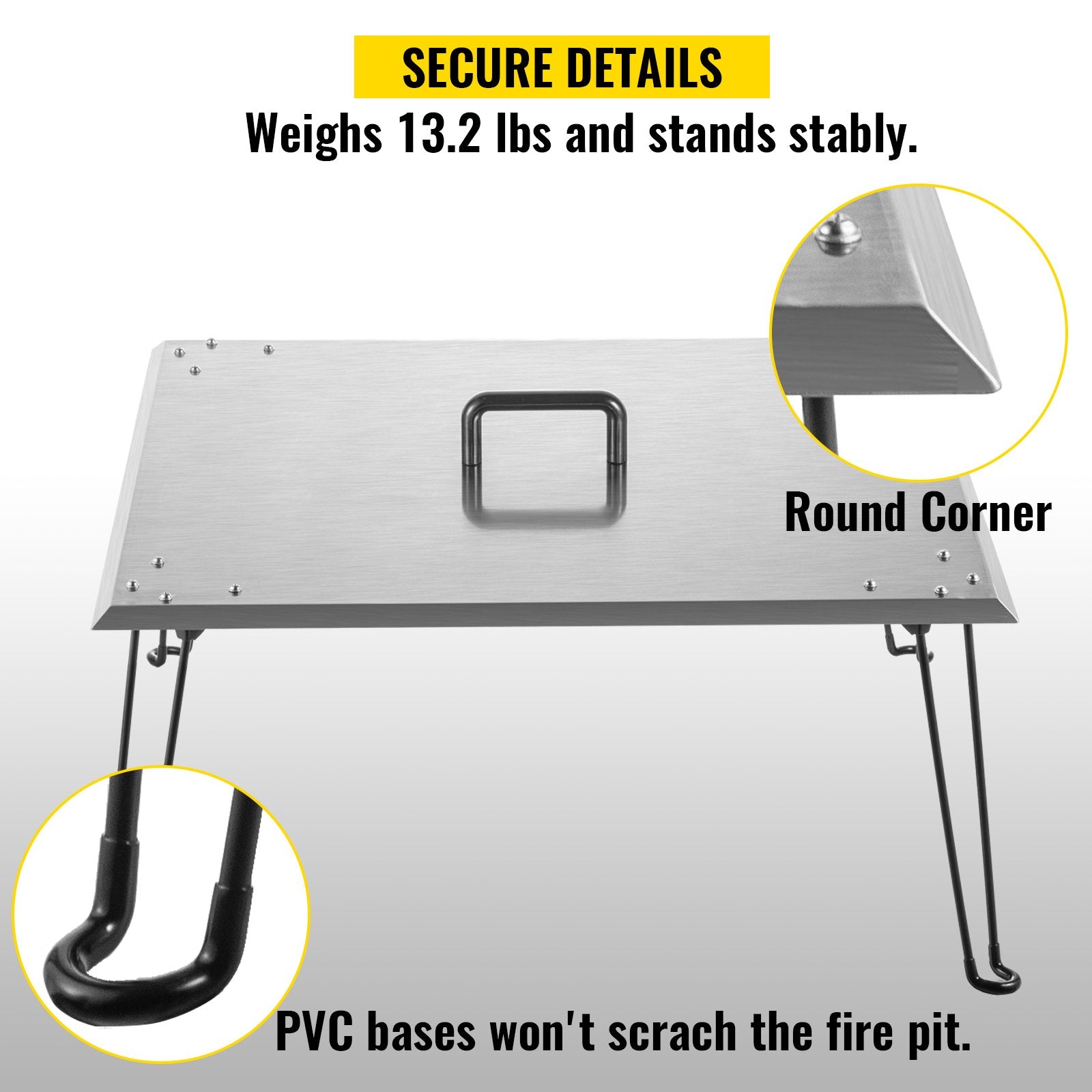 Fire Pit Heat Deflector Fire Pit Pan Cover Stainless Steel Foldable Legs V952-DTRSHPG24241363ZNV0