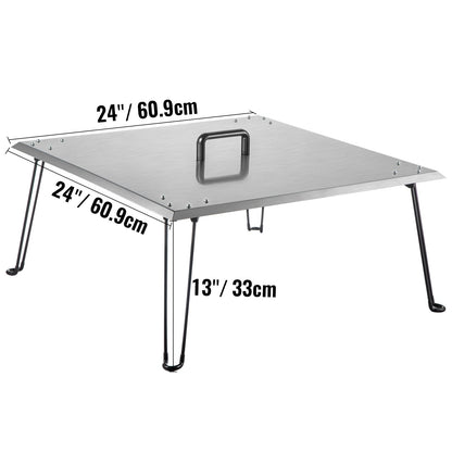 Fire Pit Heat Deflector Fire Pit Pan Cover Stainless Steel Foldable Legs V952-DTRSHPG24241363ZNV0