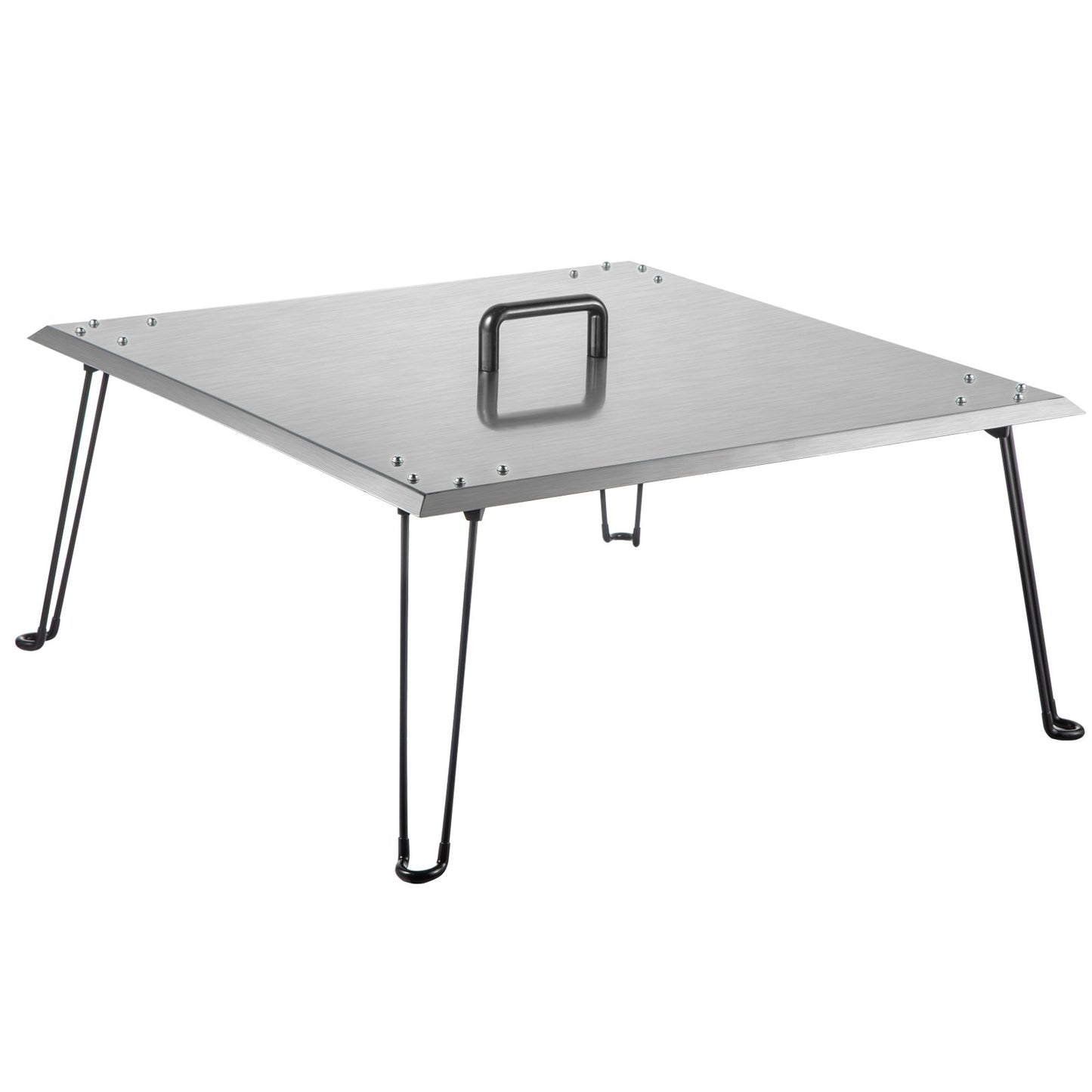 Fire Pit Heat Deflector Fire Pit Pan Cover Stainless Steel Foldable Legs V952-DTRSHPG24241363ZNV0