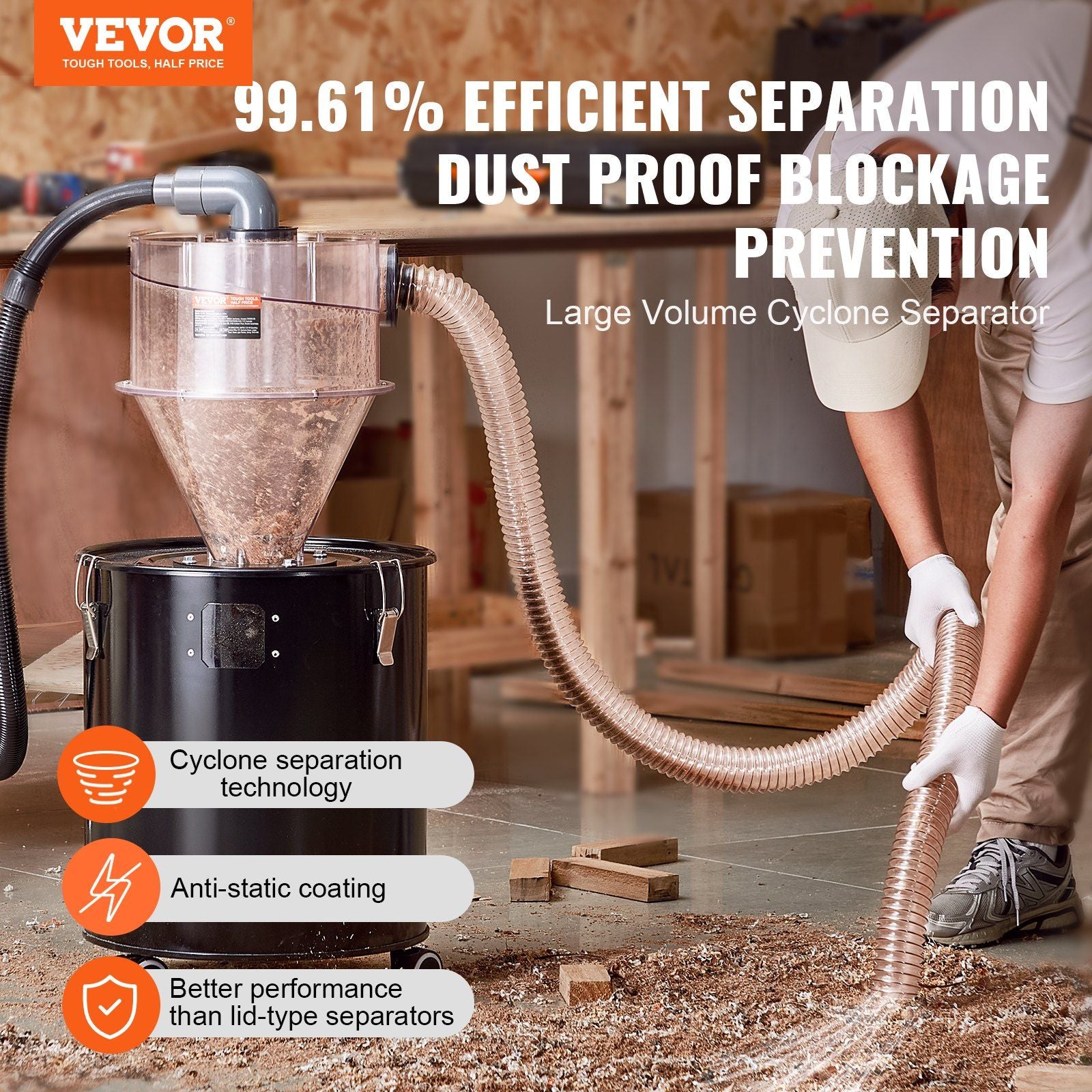 Cyclone Dust Separator with Metal Tank, 4" Retrofit Cyclone Separator for Dust Collectors, ABS Dust Deputy V952-DTXFCCQTJZXBLCKLWV0