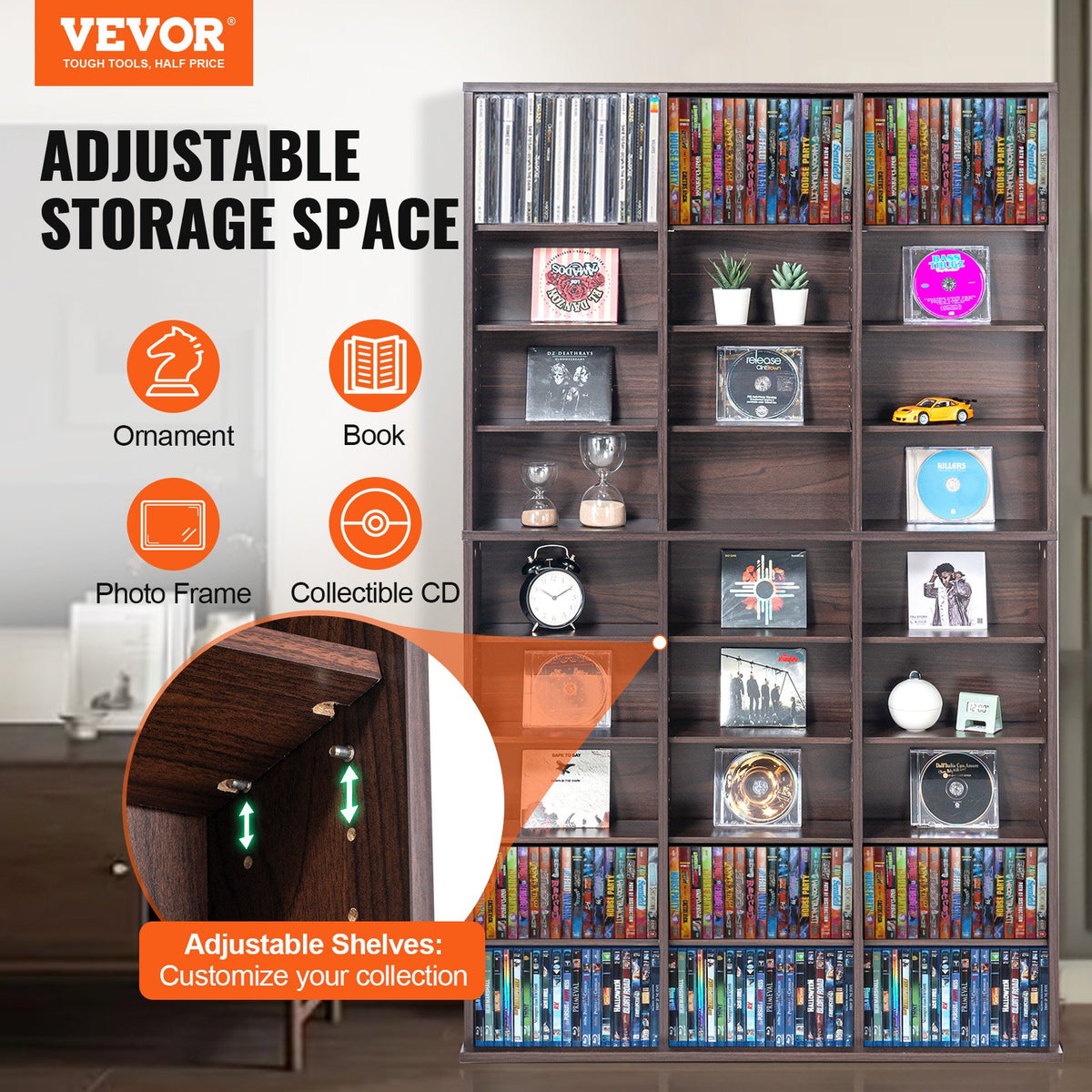 Media Storage Cabinet, 9-layer DVD Shelf Holds up to 756 CDs, Adjustable CD Shelves 27 Compartments, Protects V952-DVDCDCCJKFS2574OVV0