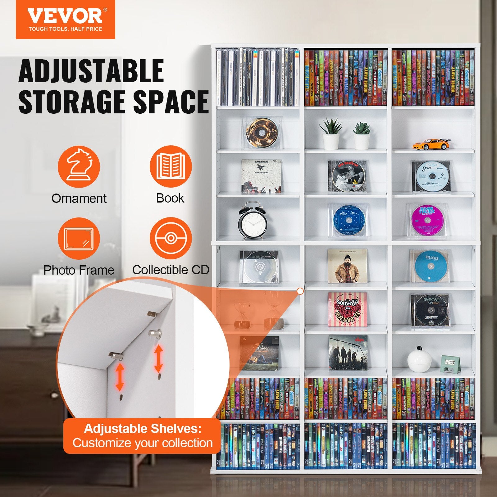 Media Storage Cabinet, 9-layer DVD Shelf Holds up to 756 CDs, Adjustable CD Shelves 27 Compartments, Protects V952-DVDCDCCJKFS26LT9HV0