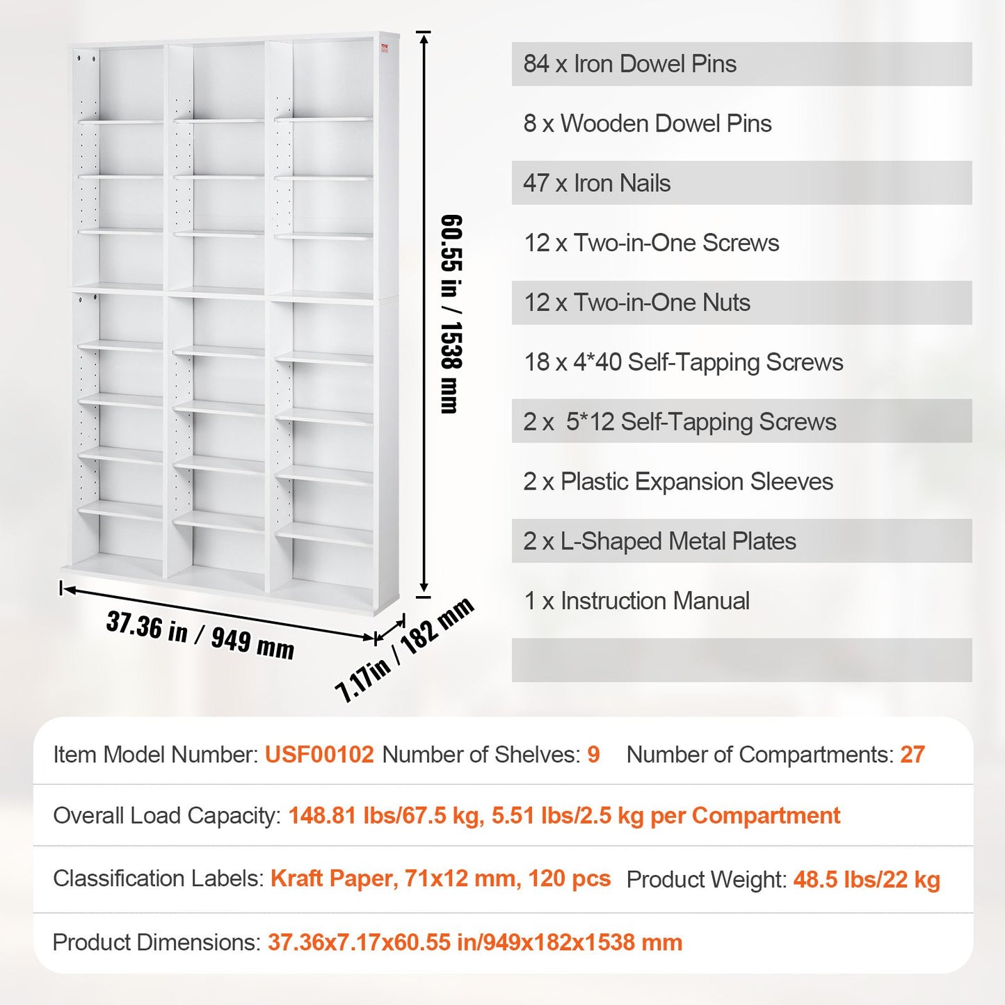 Media Storage Cabinet, 9-layer DVD Shelf Holds up to 756 CDs, Adjustable CD Shelves 27 Compartments, Protects V952-DVDCDCCJKFS26LT9HV0