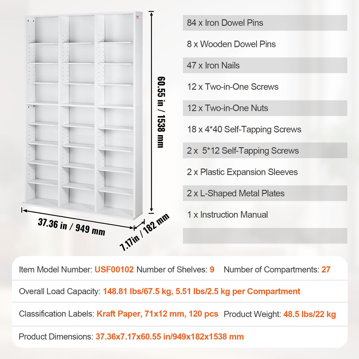 Media Storage Cabinet, 9-layer DVD Shelf Holds up to 756 CDs, Adjustable CD Shelves 27 Compartments, Protects V952-DVDCDCCJKFS26LT9HV0