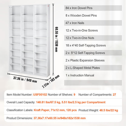 Media Storage Cabinet, 9-layer DVD Shelf Holds up to 756 CDs, Adjustable CD Shelves 27 Compartments, Protects V952-DVDCDCCJKFS26LT9HV0