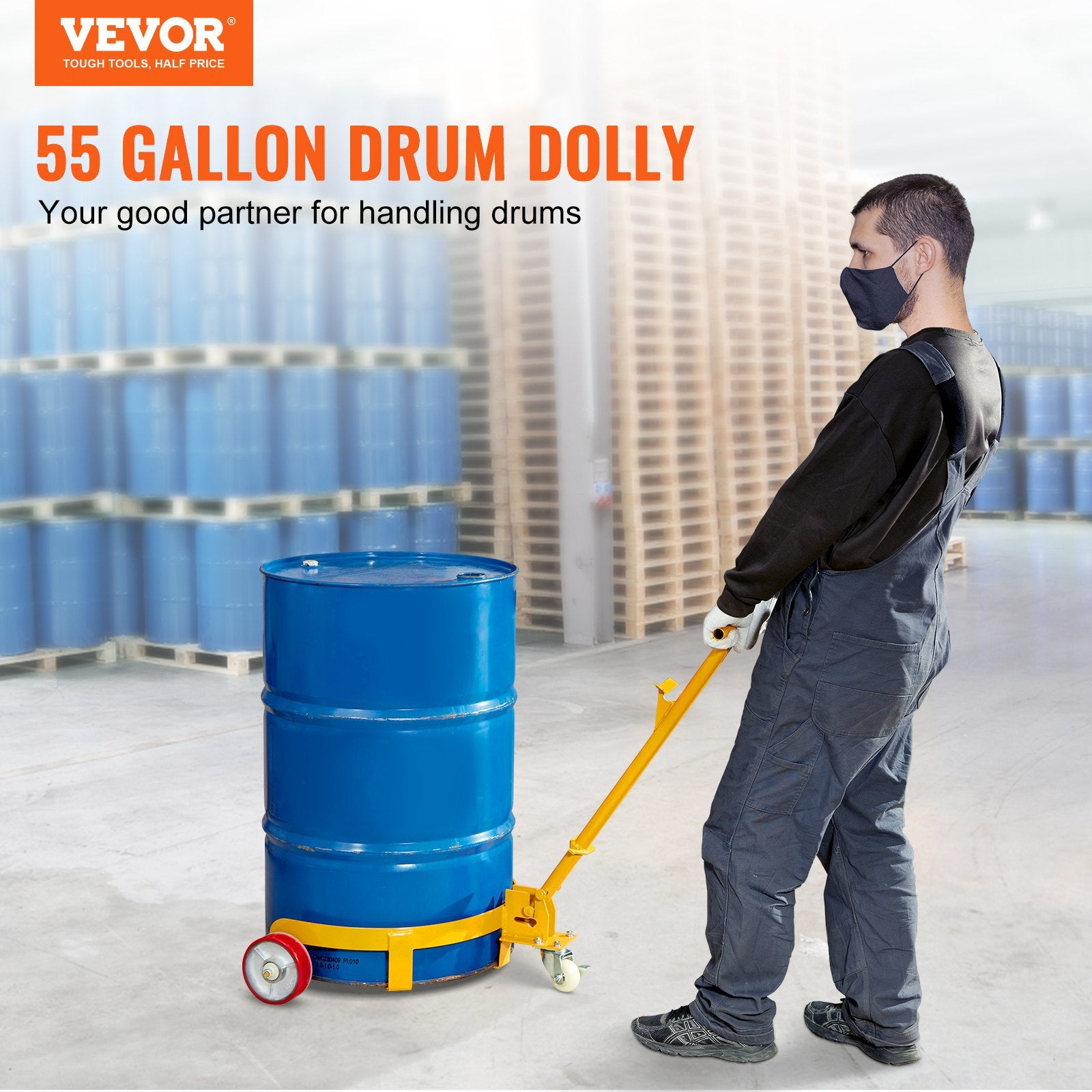 250L Drum Dolly, 544 kg Load Capacity, Barrel Dolly Cart Drum Caddy Round Dolly Steel Low Profile, Heavy Duty V952-DWYTT55120031ZGQLV0