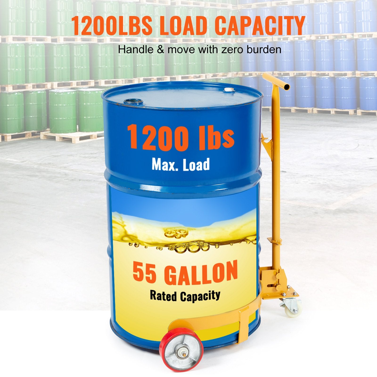 250L Drum Dolly, 544 kg Load Capacity, Barrel Dolly Cart Drum Caddy Round Dolly Steel Low Profile, Heavy Duty V952-DWYTT55120031ZGQLV0