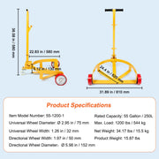 250L Drum Dolly, 544 kg Load Capacity, Barrel Dolly Cart Drum Caddy Round Dolly Steel Low Profile, Heavy Duty V952-DWYTT55120031ZGQLV0