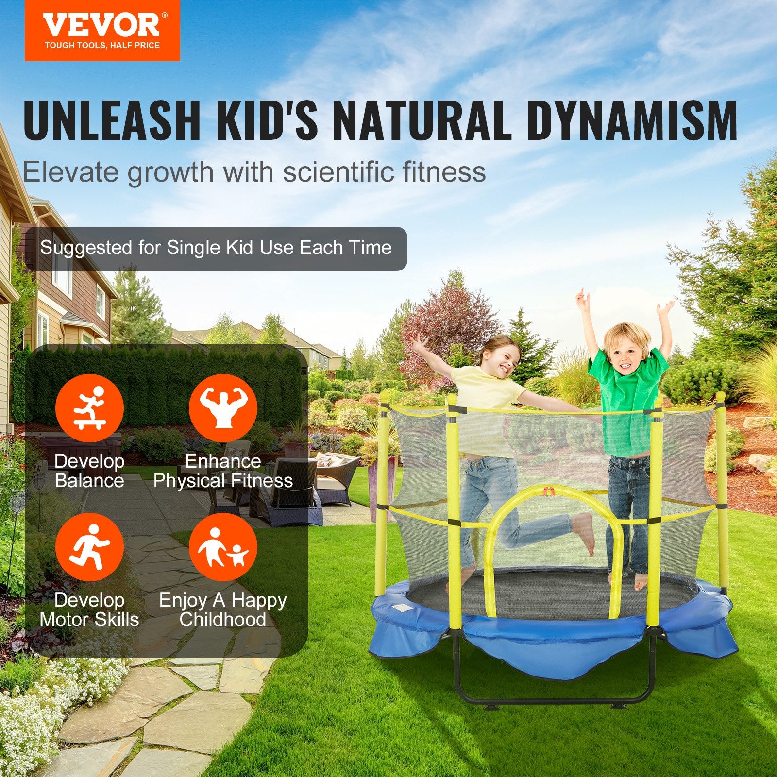 5FT Trampoline for Kids, 60" Indoor Outdoor Trampoline with Safety Enclosure Net, Basketball Hoop and Ocean V952-DWYXBC5YCDWYPRW3SV0
