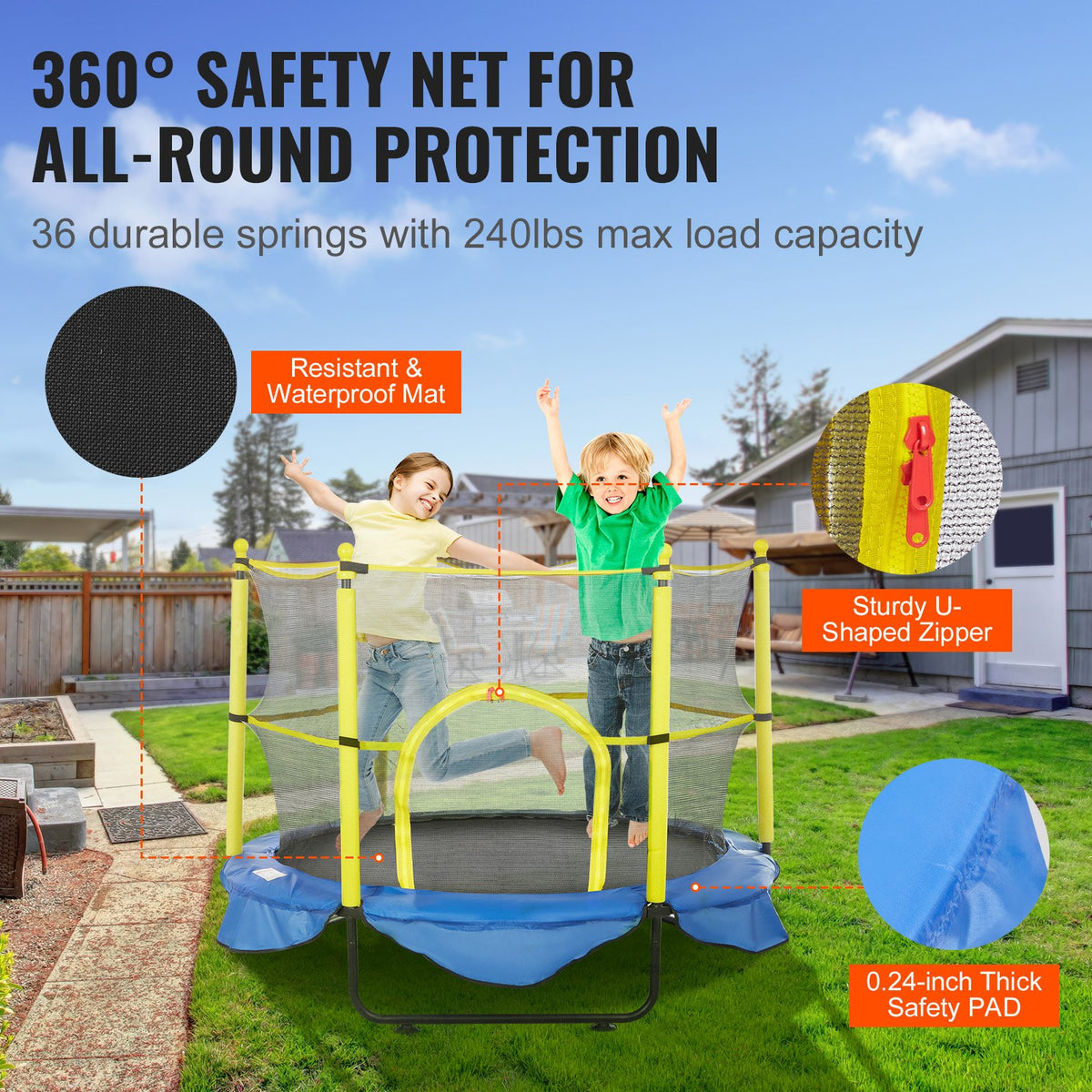 5FT Trampoline for Kids, 60" Indoor Outdoor Trampoline with Safety Enclosure Net, Basketball Hoop and Ocean V952-DWYXBC5YCDWYPRW3SV0