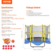 5FT Trampoline for Kids, 60" Indoor Outdoor Trampoline with Safety Enclosure Net, Basketball Hoop and Ocean V952-DWYXBC5YCDWYPRW3SV0