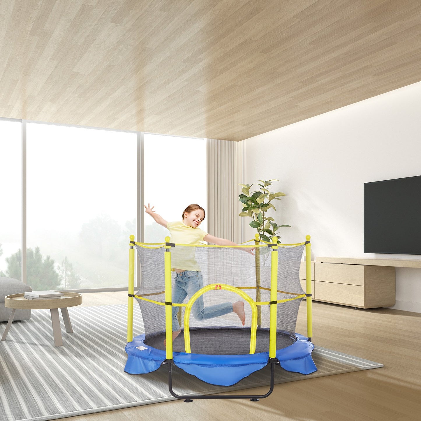 5FT Trampoline for Kids, 60" Indoor Outdoor Trampoline with Safety Enclosure Net, Basketball Hoop and Ocean V952-DWYXBC5YCDWYPRW3SV0