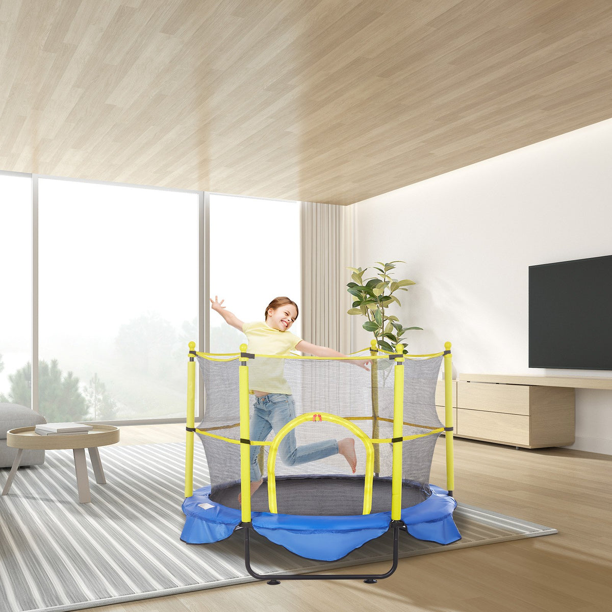 5FT Trampoline for Kids, 60" Indoor Outdoor Trampoline with Safety Enclosure Net, Basketball Hoop and Ocean V952-DWYXBC5YCDWYPRW3SV0