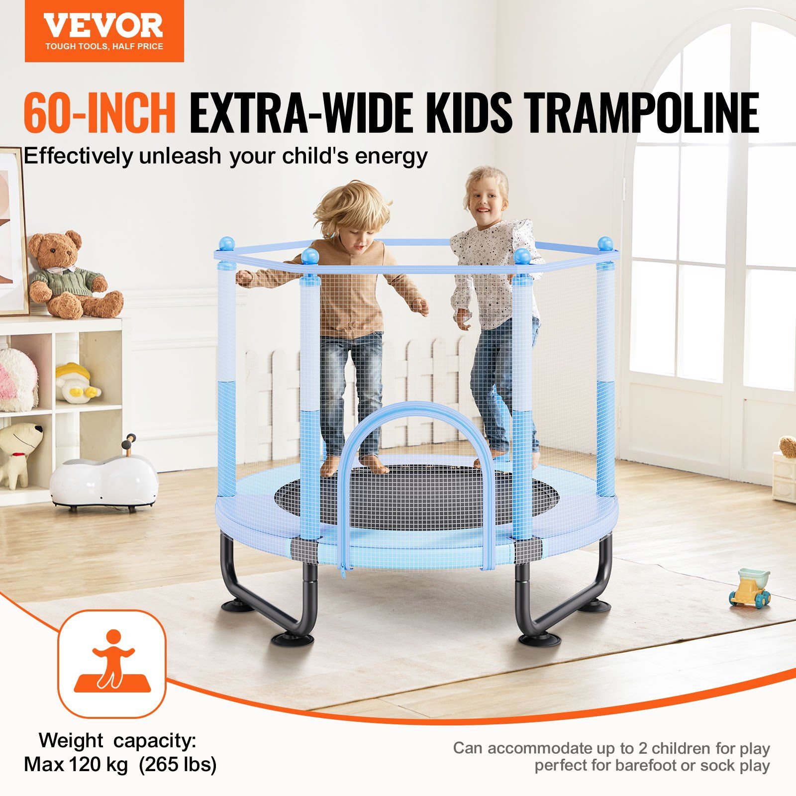 60" Kids Trampoline, 5FT Indoor Outdoor Trampoline, Mini Toddler Recreational Trampolinewith Safety Enclosure V952-DWYXBC60YCDW6KFK8V0