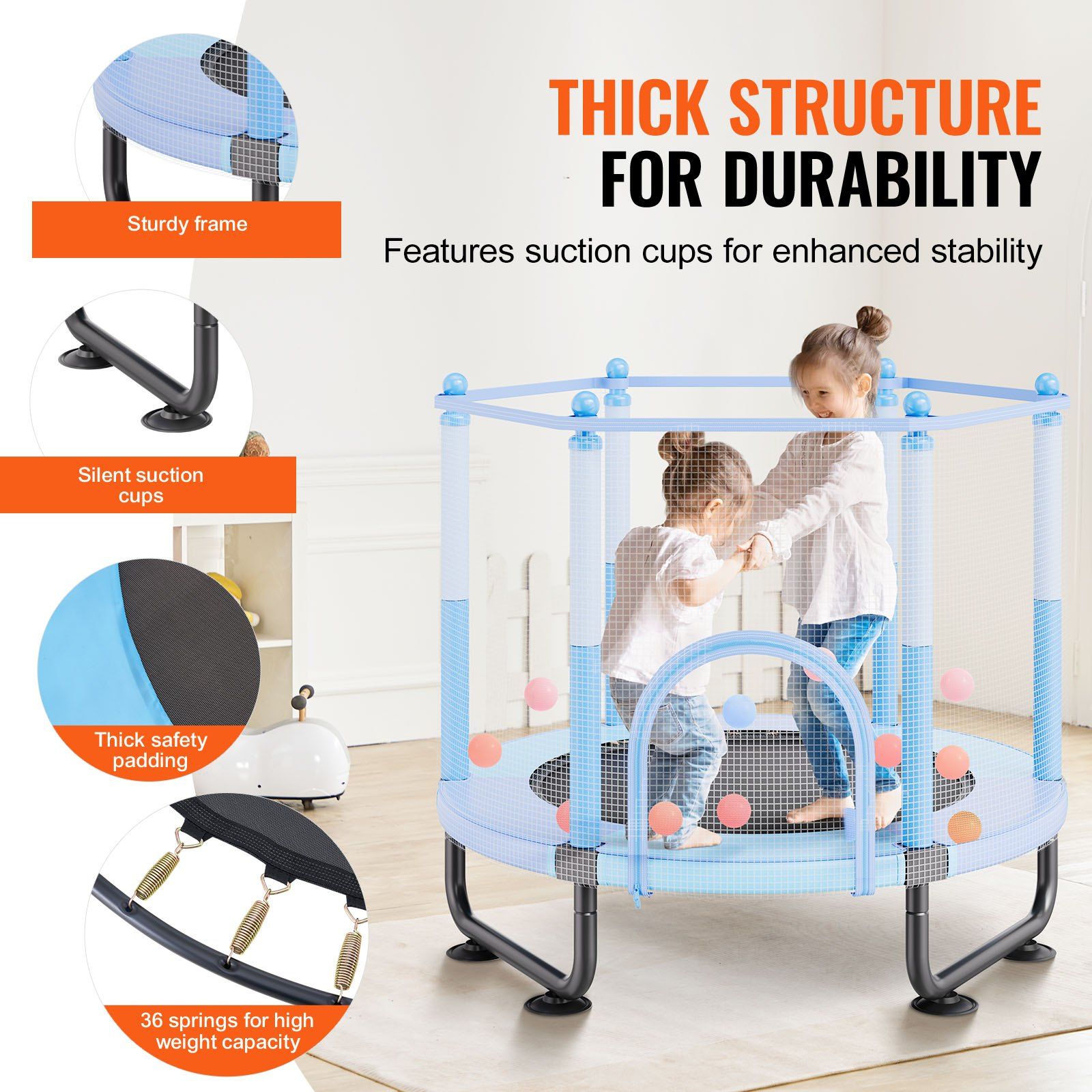 60" Kids Trampoline, 5FT Indoor Outdoor Trampoline, Mini Toddler Recreational Trampolinewith Safety Enclosure V952-DWYXBC60YCDW6KFK8V0
