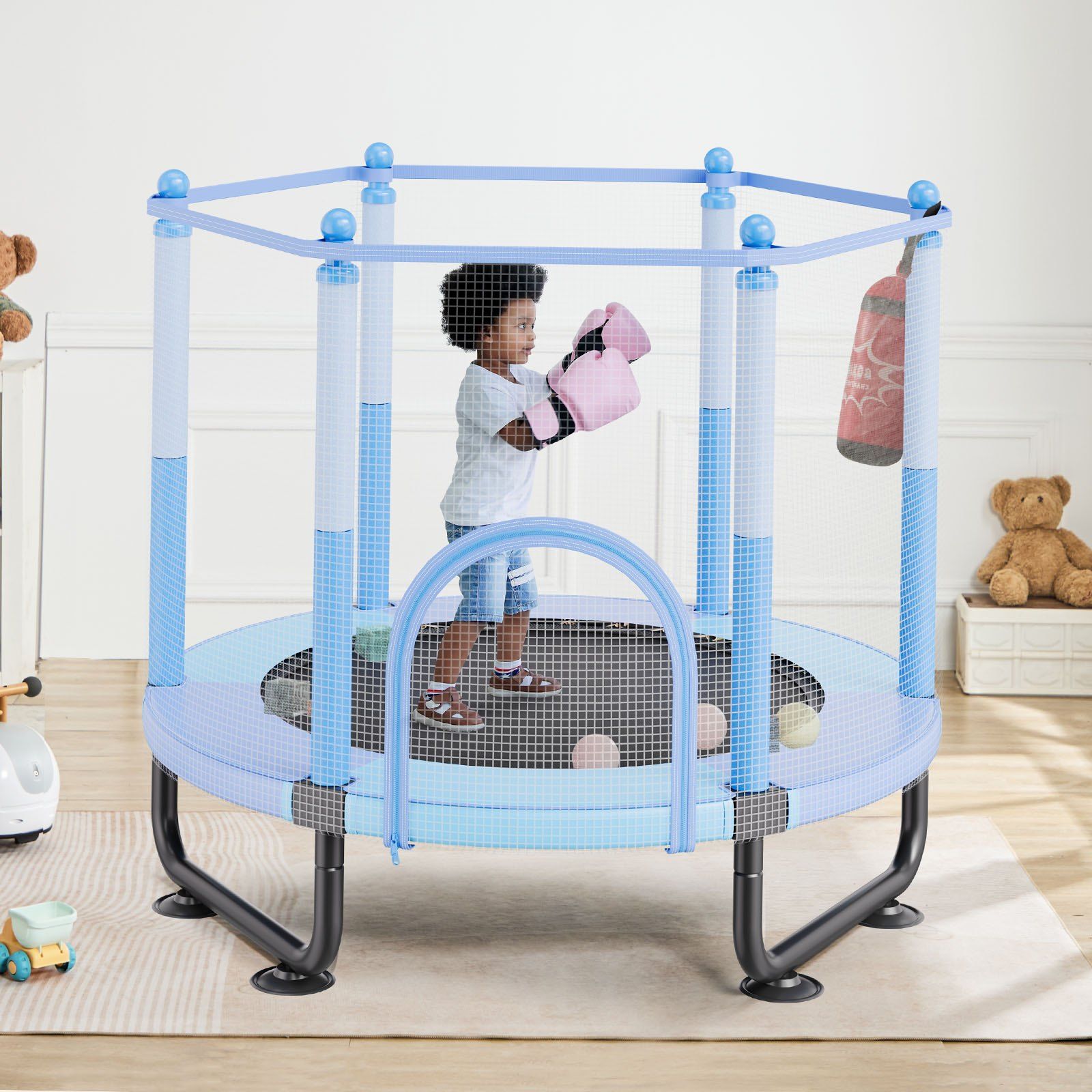 60" Kids Trampoline, 5FT Indoor Outdoor Trampoline, Mini Toddler Recreational Trampolinewith Safety Enclosure V952-DWYXBC60YCDW6KFK8V0