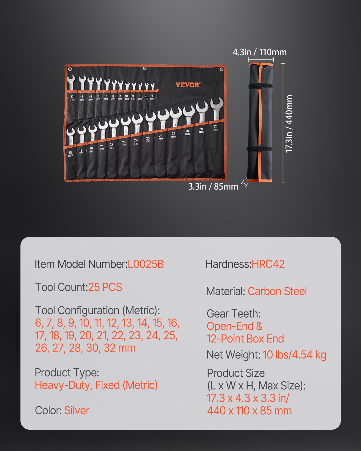 Combination Wrench Set 25-Piece Metric 6 mm to 32 mm with Roll-up Pouch V952-DXBSTZGDK25P2B3VYV0