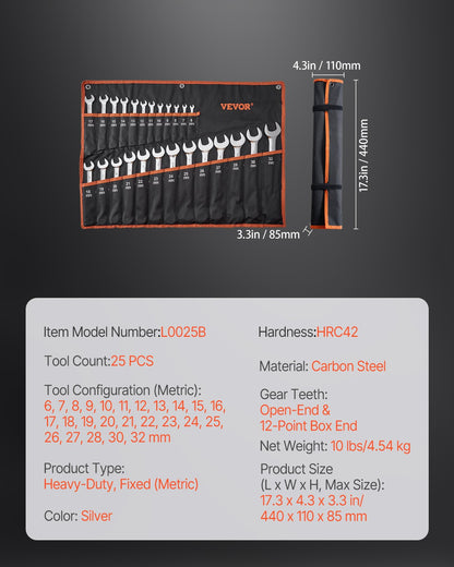 Combination Wrench Set 25-Piece Metric 6 mm to 32 mm with Roll-up Pouch V952-DXBSTZGDK25P2B3VYV0