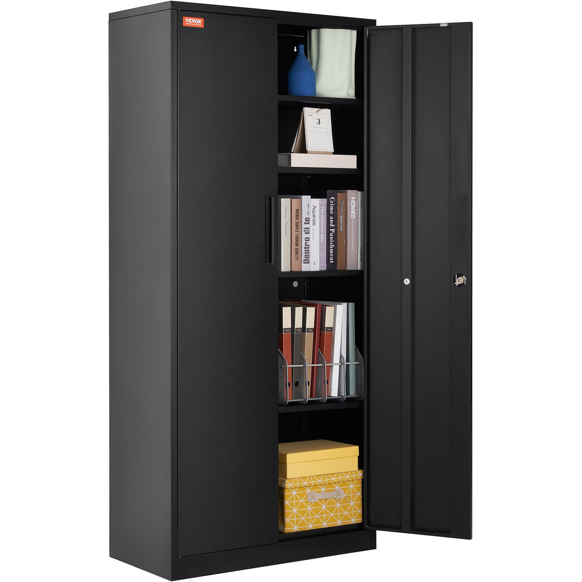Metal Storage Cabinet with 2 Magnetic Doors and 4 Adjustable Shelves, 90 kg Capacity per Shelf, Locking Steel V952-DXCWJCQHY5180QYF4V0
