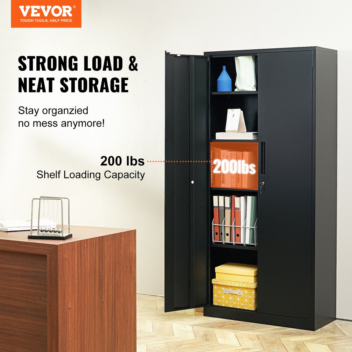 Metal Storage Cabinet with 2 Magnetic Doors and 4 Adjustable Shelves, 90 kg Capacity per Shelf, Locking Steel V952-DXCWJCQHY5180QYF4V0