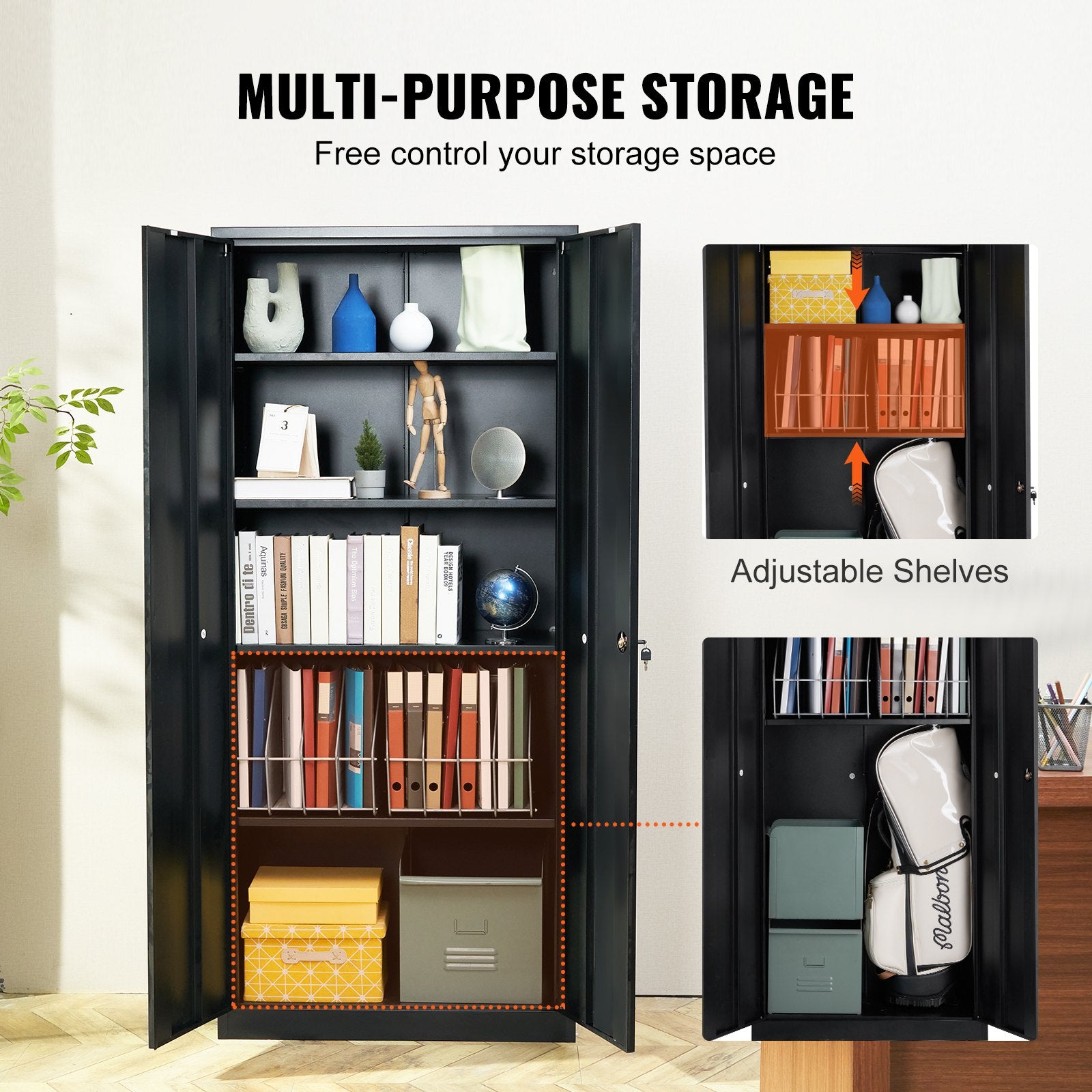 Metal Storage Cabinet with 2 Magnetic Doors and 4 Adjustable Shelves, 90 kg Capacity per Shelf, Locking Steel V952-DXCWJCQHY5180QYF4V0
