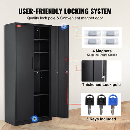 Metal Storage Cabinet with 2 Magnetic Doors and 4 Adjustable Shelves, 90 kg Capacity per Shelf, Locking Steel V952-DXCWJCQHY5180QYF4V0